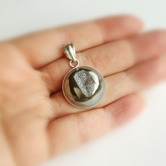 Sterling Silver Druzy Quartz Pendant Necklace NEW - Picture 7 of 9
